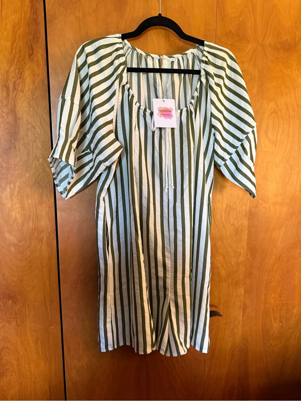 Amazon Olive Green and White Striped Casual Women's Romper NWT